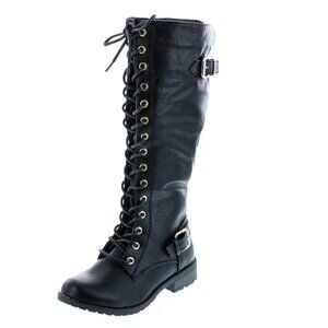 Women's Black Lace-up Knee High Buckle Riding Boots, Sz 10, NEW